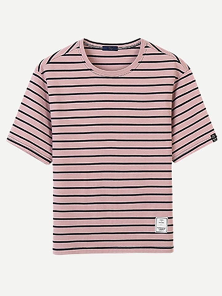 Romwe Men Stripe Print Tee