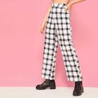 Romwe Gingham Button Fly Wide Leg Pants