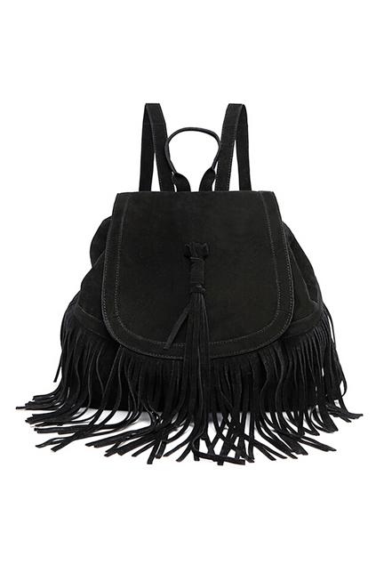 Romwe Tassel Embellished Black Backpack
