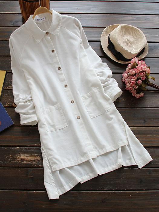 Romwe Dip Hem Long Shirt With Pockets