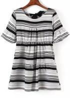 Romwe Back Bow Striped Black Dress