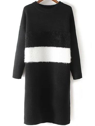 Romwe Contrast Faux Fur Split Side Sweater Dress