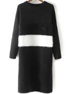 Romwe Contrast Faux Fur Split Side Sweater Dress