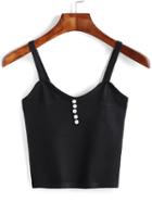 Romwe Spaghetti Strap Black Cami Top With Buttons