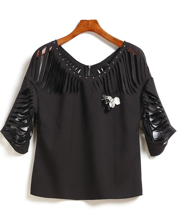 Romwe With Zipper Hollow Top