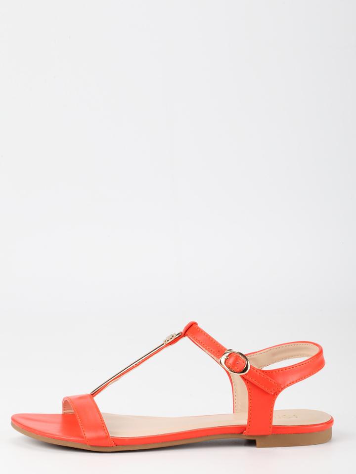 Romwe Metal Plate T-strap Orange Sandals