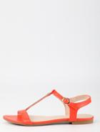 Romwe Metal Plate T-strap Orange Sandals