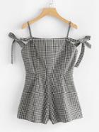 Romwe Knot Detail Checked Cami Romper