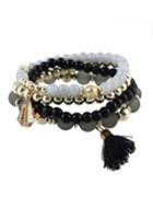 Romwe Black Small Beads Stretch Bracelet