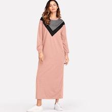 Romwe Chevron Panel Maxi Sweat Dress