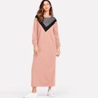 Romwe Chevron Panel Maxi Sweat Dress