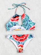 Romwe Calico Print Keyhole Halter Bikini Set