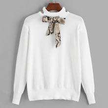 Romwe Tie Neck Solid Jumper