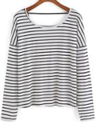 Romwe Backless Striped Loose T-shirt