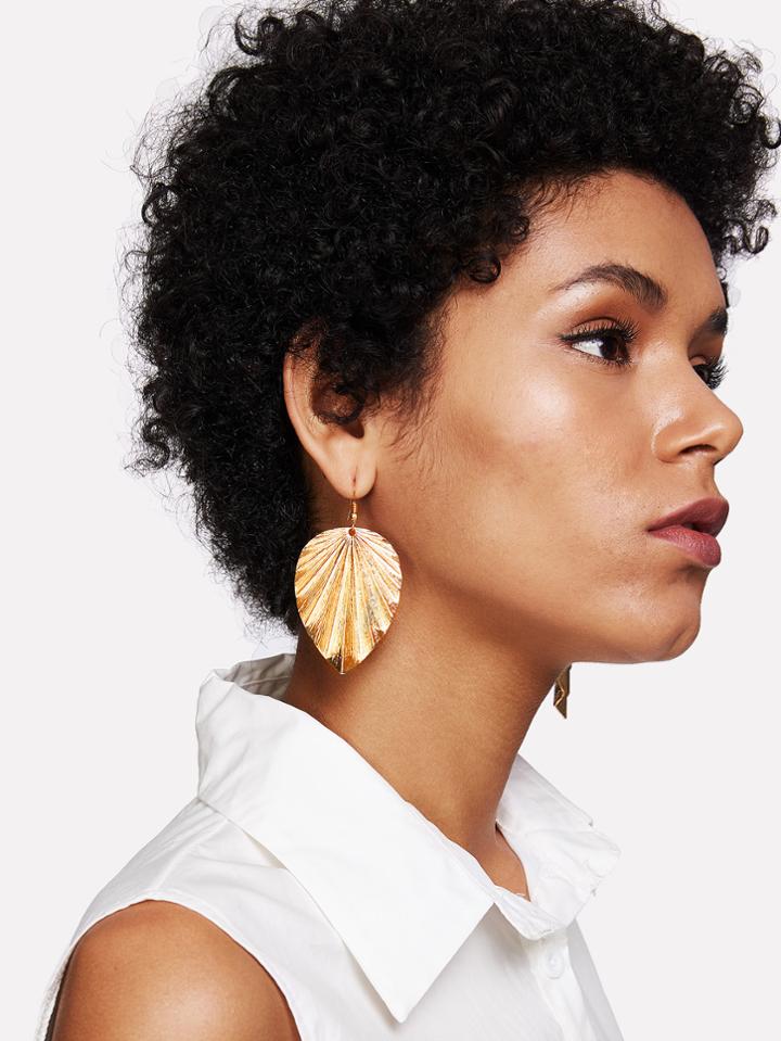 Romwe Metal Leaf Design Drop Earrings