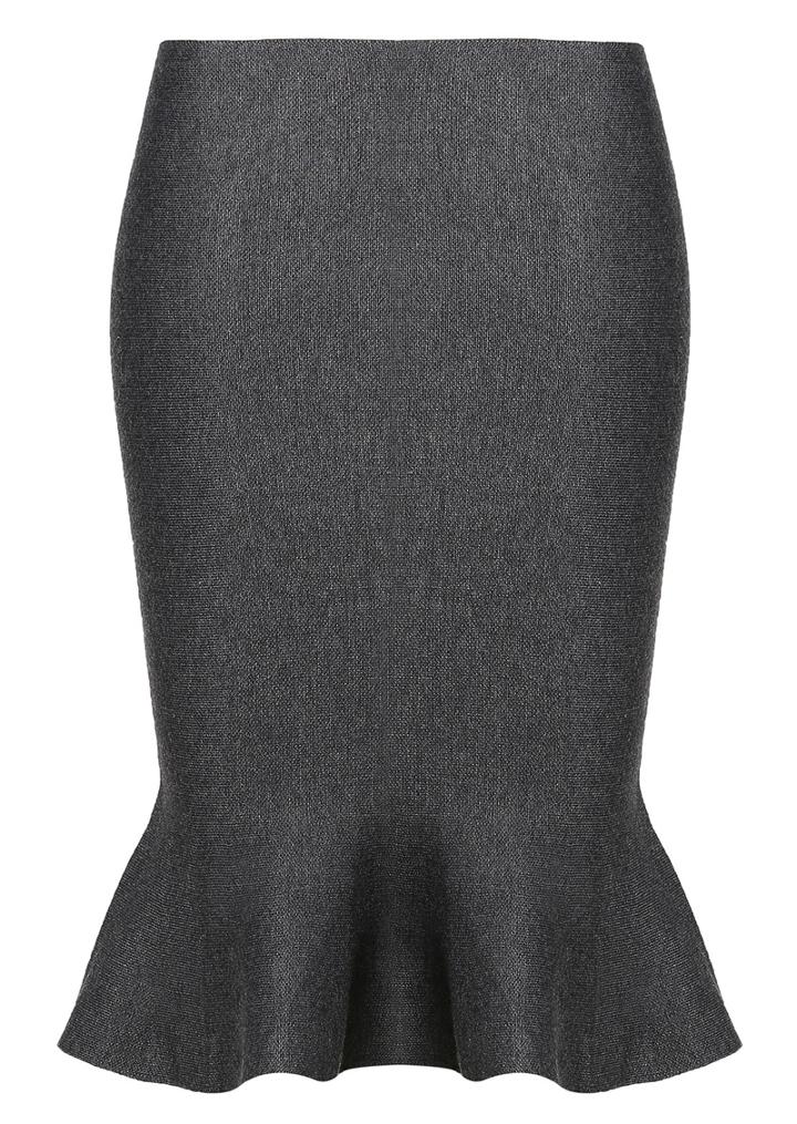 Romwe Flouncing Bodycon Knit Grey Skirt