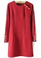 Romwe Buttons Contrast Pu Leather Red Dress