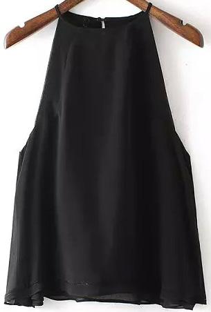 Romwe Black Spaghetti Strap Loose Cami Top
