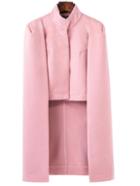 Romwe Pink Stand Collar Cape Coat