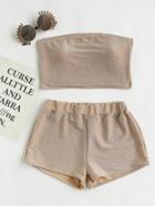 Romwe Sparkle Bandeau Top With Shorts