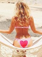 Romwe Strapless Bandeau Heart Print Red Bikini Set
