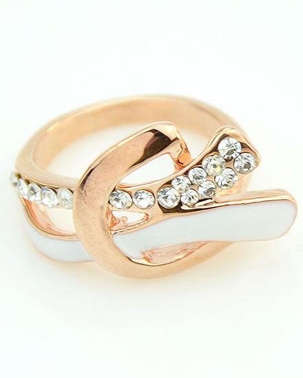 Romwe Gold Diamond Buckle Ring