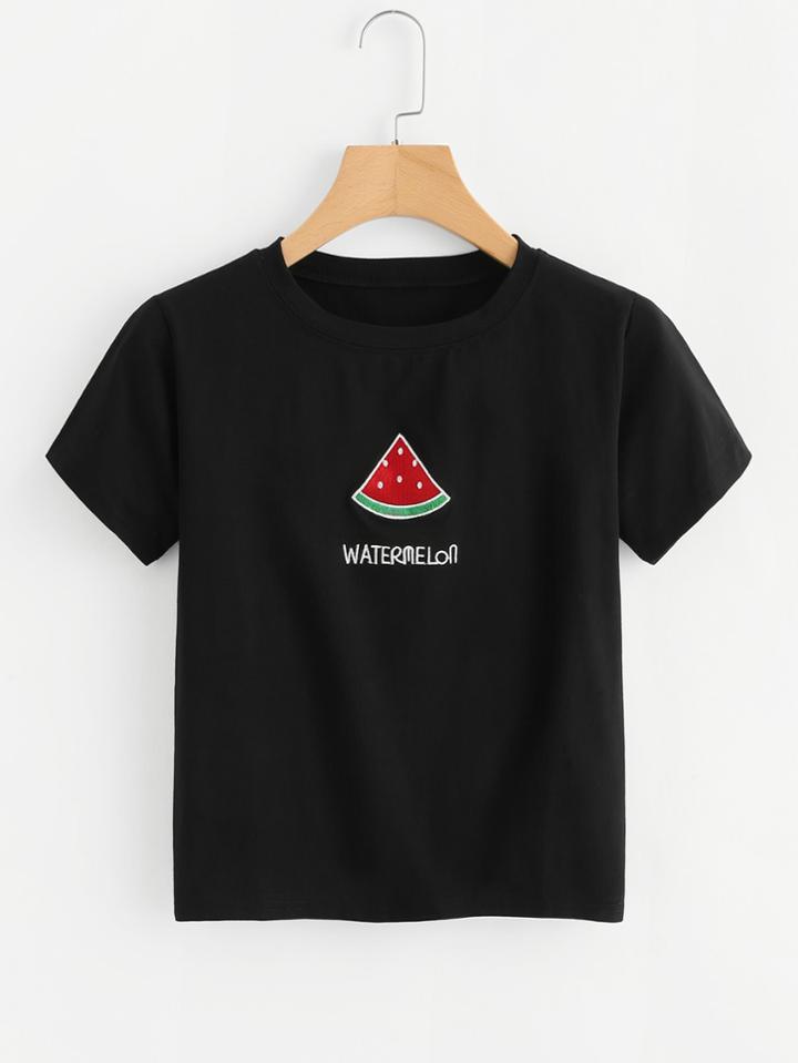 Romwe Watermelon Embroidered Tee
