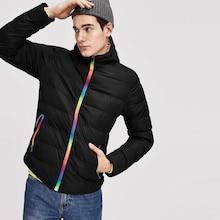 Romwe Men Contrast Ombre Trim Hooded Puffer Coat