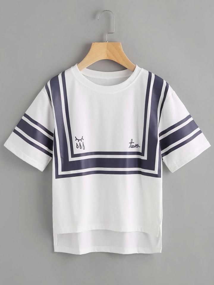 Romwe Tears Print Dip Hem Tee