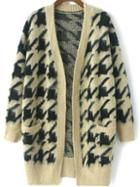 Romwe Houndstooth Fuzzy Beige Coat