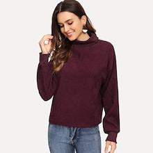 Romwe Drop Shoulder High Neck Velvet Sweatshirt