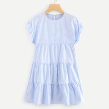 Romwe Ruffle Trim Pearl Beaded Dress