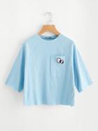 Romwe Raglan Sleeve Eye Patch Pocket Ribbed Tee