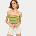 Romwe Striped Off The Shoulder Crop Tee
