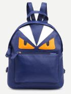 Romwe Blue Faux Leather Monster Backpack