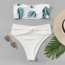 Romwe Twist Random Leaf Print Bikini Set