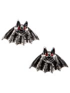 Romwe Red Rhinestone Bat Stud Earrings