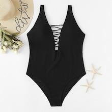 Romwe Plus Strappy V-plunge Swimsuit