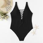 Romwe Plus Strappy V-plunge Swimsuit