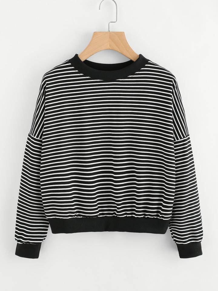 Romwe Drop Shoulder Striped Sweatshirt