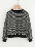 Romwe Drop Shoulder Striped Sweatshirt