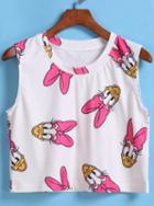 Romwe Donald Duck Print Rose Red Tank Top
