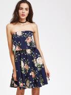 Romwe Flower Print Two Layer Bandeau Dress