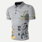 Romwe Men Abstract Print Polo Shirt