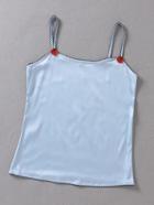 Romwe Blue Strawberry Embroidery Spaghetti Strap Top