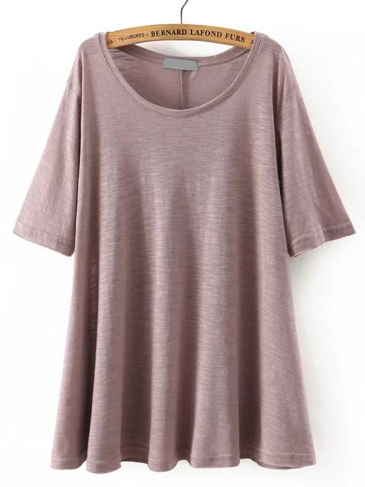 Romwe Pink Round Neck Split Loose T-shirt