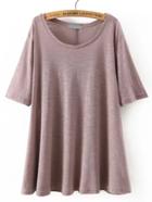 Romwe Pink Round Neck Split Loose T-shirt