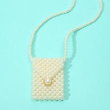 Romwe Faux Pearl Detail Crossbody Bag