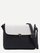 Romwe Black Tassel Trim Contrast Flap Pebbled Crossbody Bag