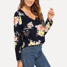 Romwe V Neck Floral Print Top